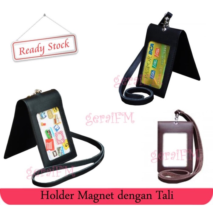 

READY Holder Name Tag Magnet + Tali Kulit - Hitam TERMURAH