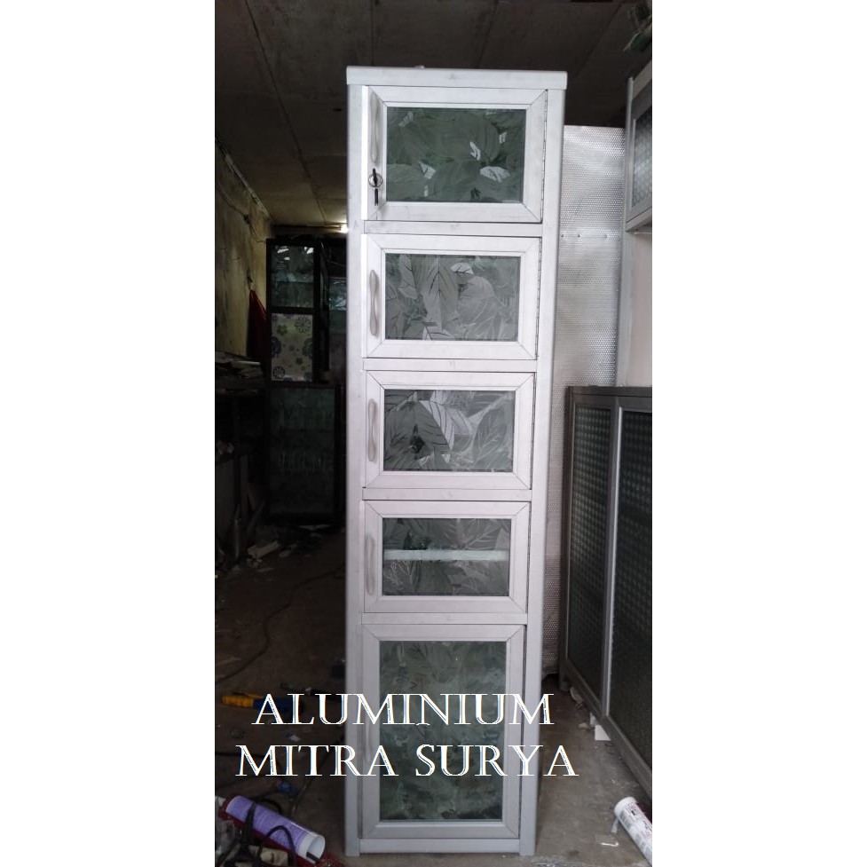 Rak Bumbu Lemari Dapur Aluminium SUPER Kaca Keramik KUAT TEBAL
