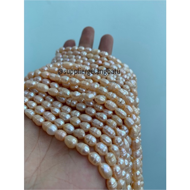 Bahan Mutiara Air Tawar Barok peach 6 x 8mm oval fresh water pearl