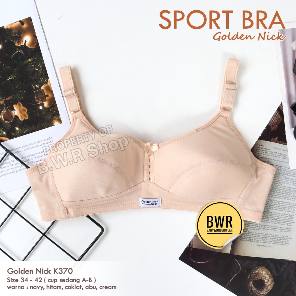 BH Golden Nick K370 / Bra Sport Wanita Rayon Poyester Cup Sedang A-B Tanpa Kawat Kait 2 | Bwr