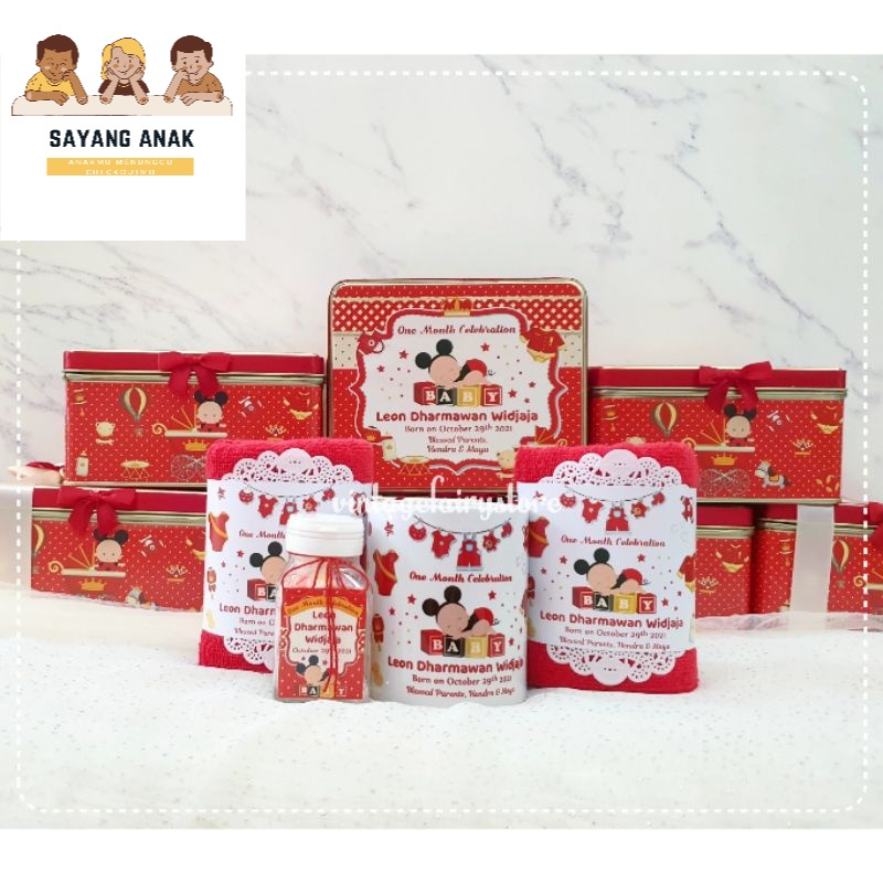 Hampers Baby One Month, Aqiqah Bayi, Birthday, Souvenir Mug Handuk Kaleng