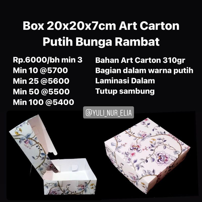 

Box 20x20x7cm Art Carton Putih Bunga Rambat