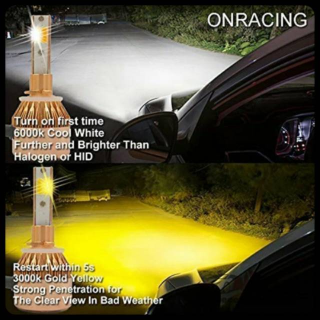 [2 PCS] Lampu LED Mobil C6 Dual Color Dua Warna Kuning Putih H1 HB3 HB4