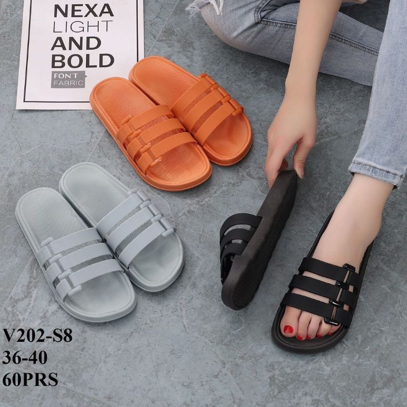 sandal balance LMD V202-S8 SELOP STRIP TIGA sandal jelly wanita