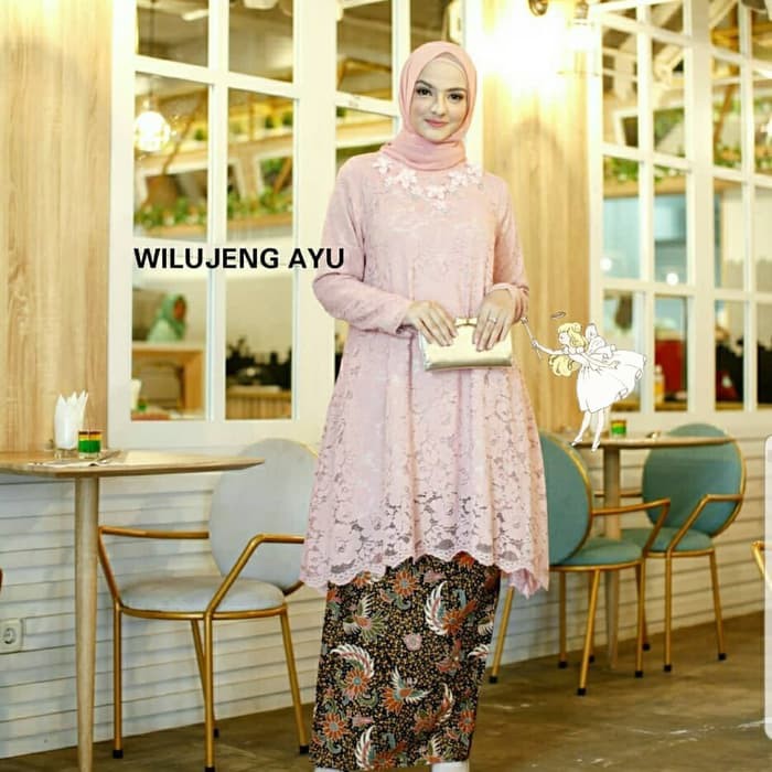 Baru Alg- Set Kby Wilujeng Dusty Kebaya Bahan Full Brokat Tulang Gliter |