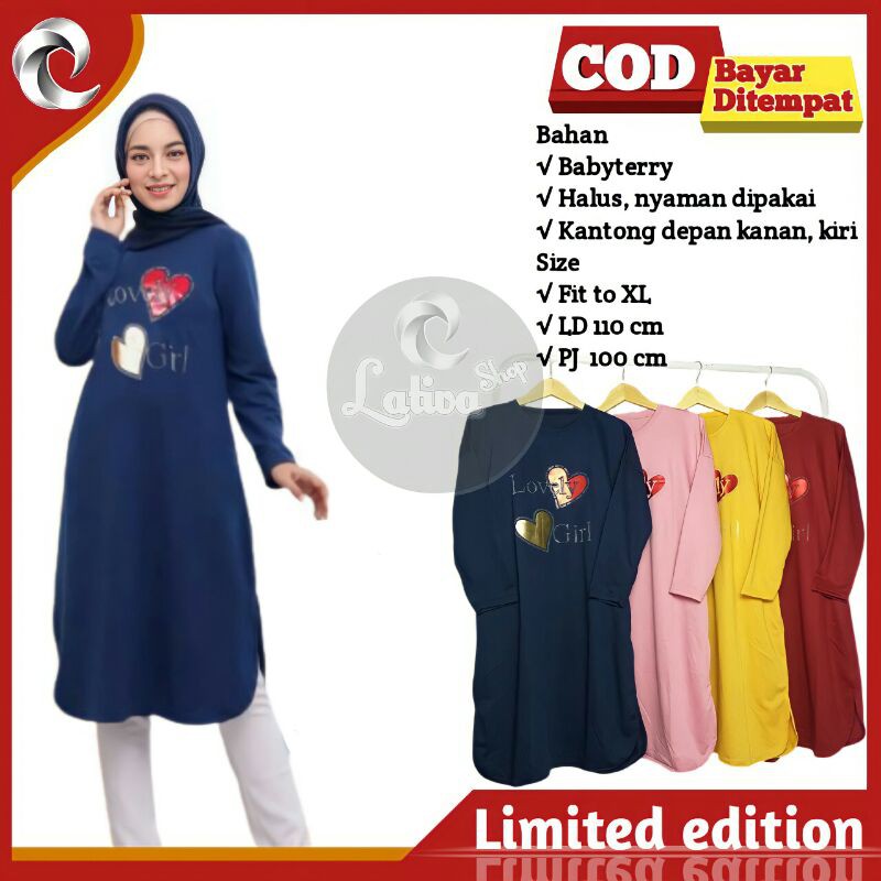 Tunik Jumbo Lengan Panjang Wanita Lovely fit to XL babyterry