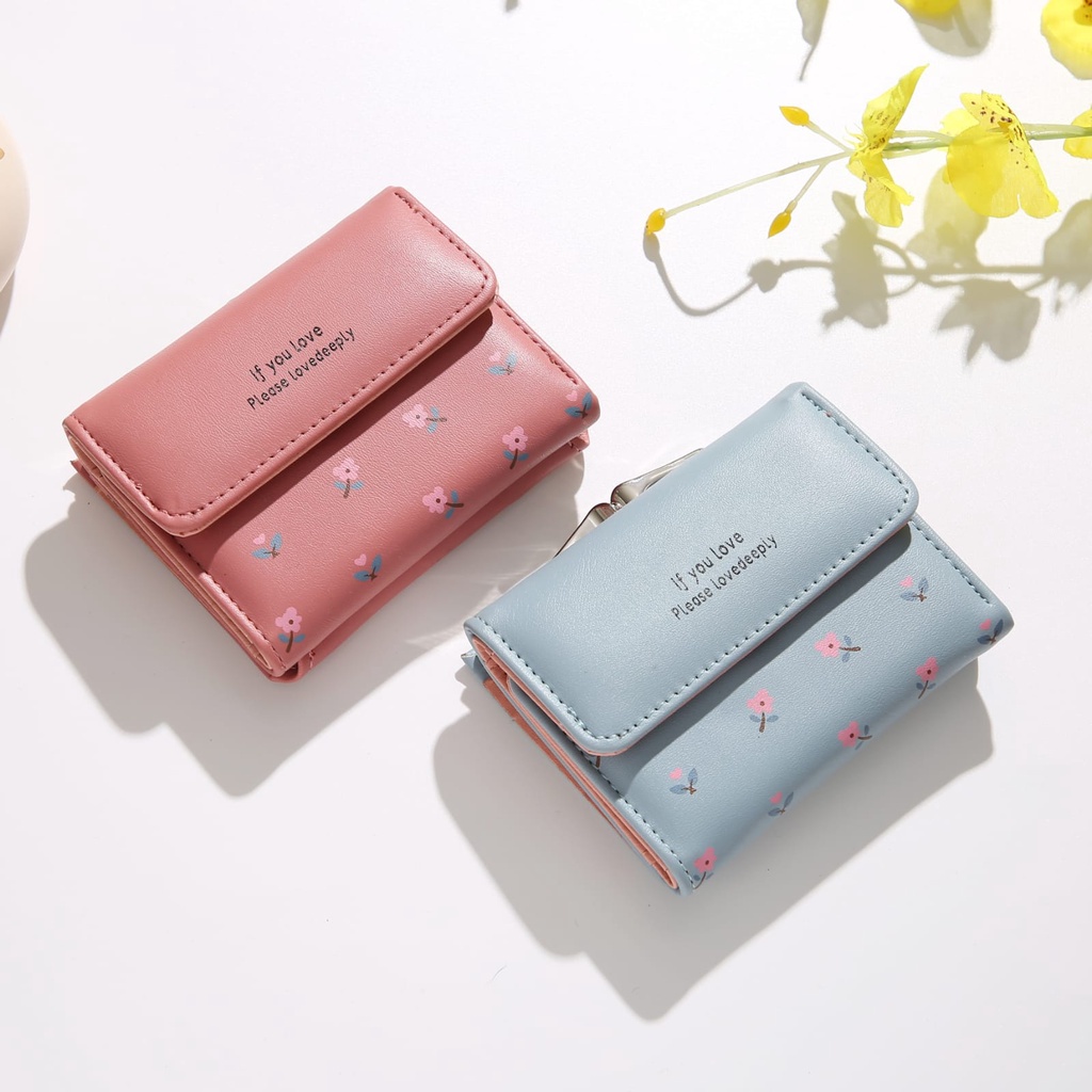 ♥TMALL88♥ Dompet Lipat Mini Wanita Motif Flower Cute Fashion Korean Import