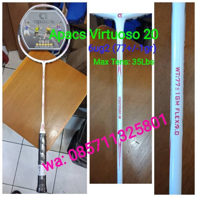 Raket Badminton Virtuoso 30  100% Original Apacs , Max tens : 35Lbs 
