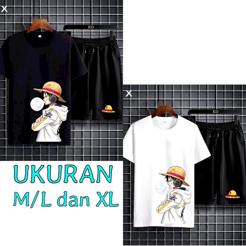 Asgard777 - Setelan LUFFY PERMEN ONEPIECE / satu set / setelan / baju pendek / celana pendek / baju cowok / baju pria