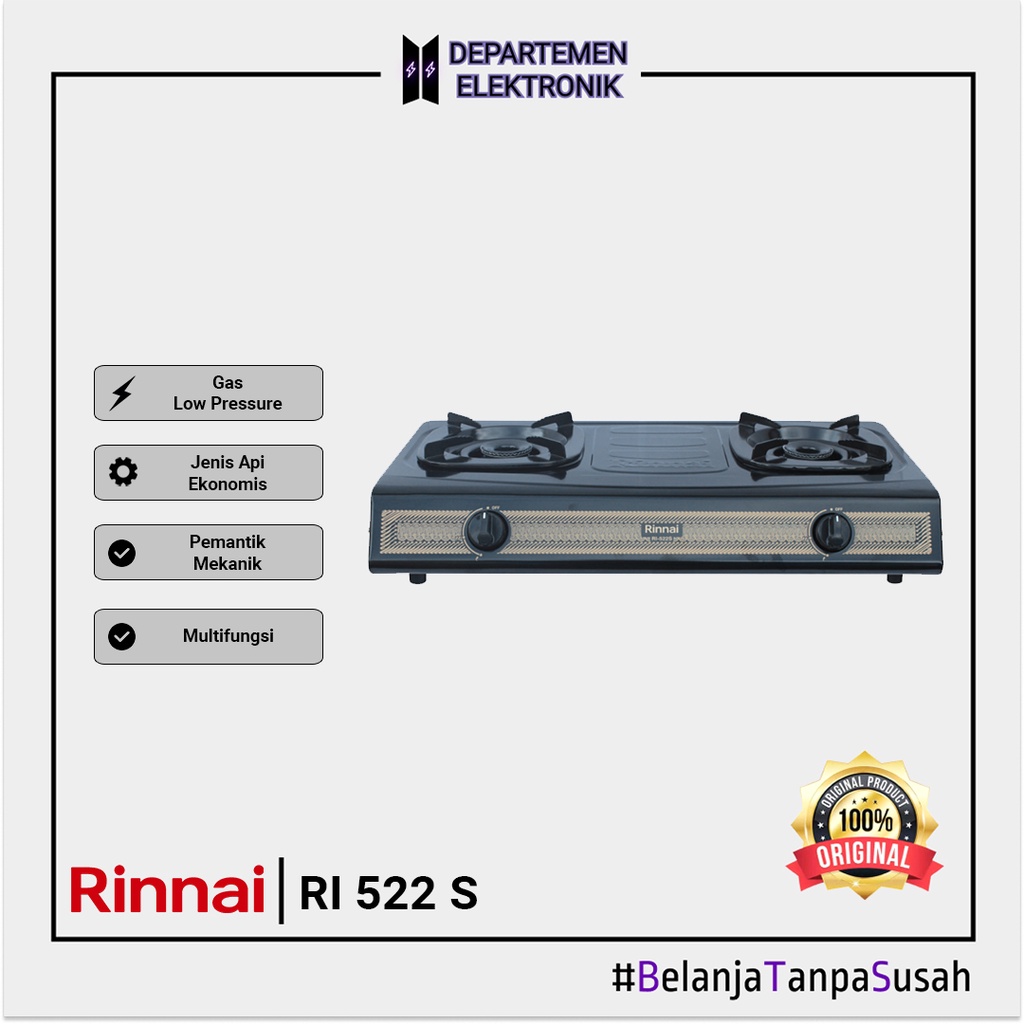 Rinnai RI 522 S – Kompor Gas 2 Tungku MURAH BANGET / GARANSI RESMI