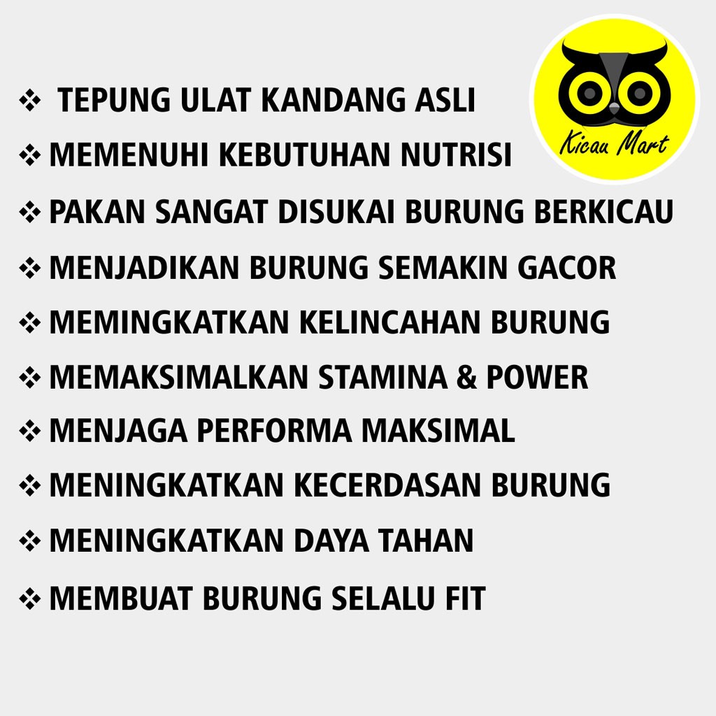 TEPUNG ULAT KANDANG KERING PAKAN MAKANAN HARIAN LOMBA VOER BURUNG MURAI PLECI KACER ANIS CUCAK TPUKRJ