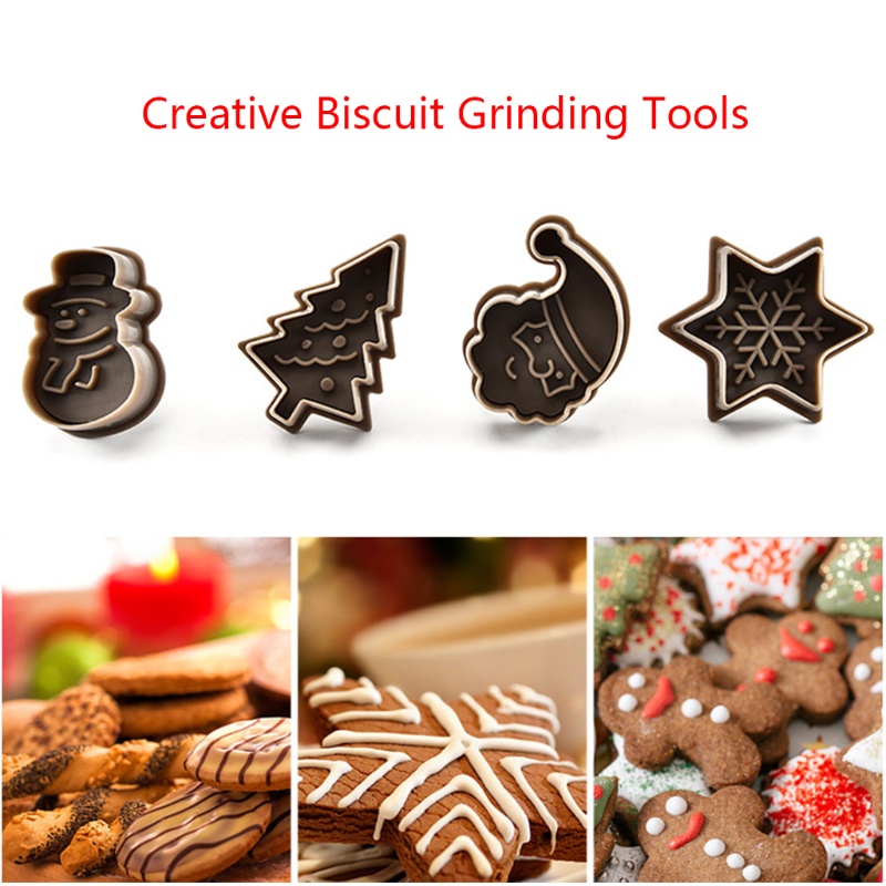 Zzz 4pcs / Set Cetakan Kue / Cookies Bentuk Manusia Salju / Snowflake 3D Untuk Pesta Natal