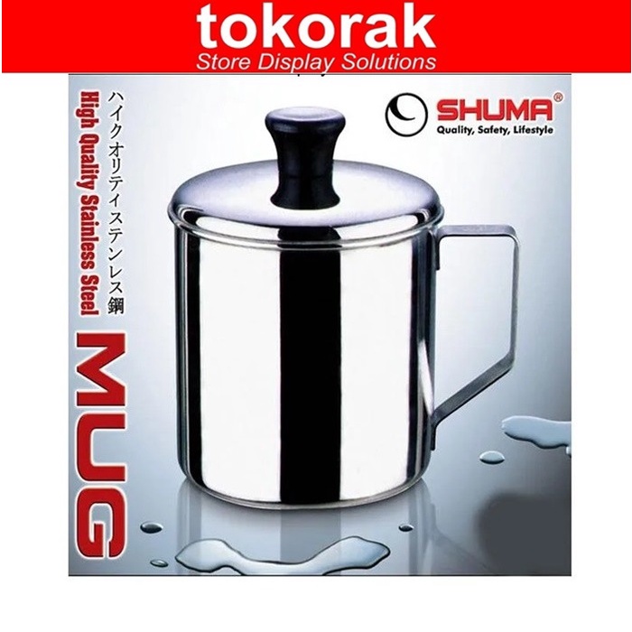 SHUMA MUG STAINLESS STEEL 8, 10 , 12 CM + TUTUP - GELAS CANGKIR TEBAL