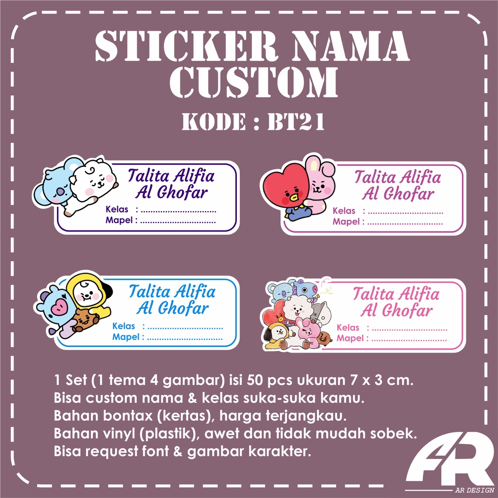 

Sticker Label Nama Buku Custom Tempelan Lucu - BT21