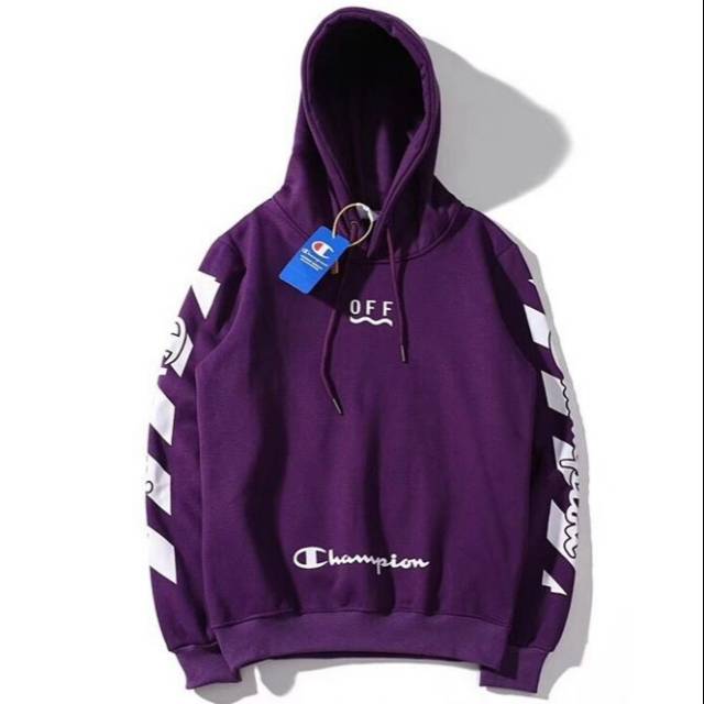 off white champion purple hoodie