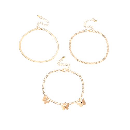 LRC Gelang kaki Fashion Golden Snake Chain Chain Alloy Butterfly Pendant Anklet Set