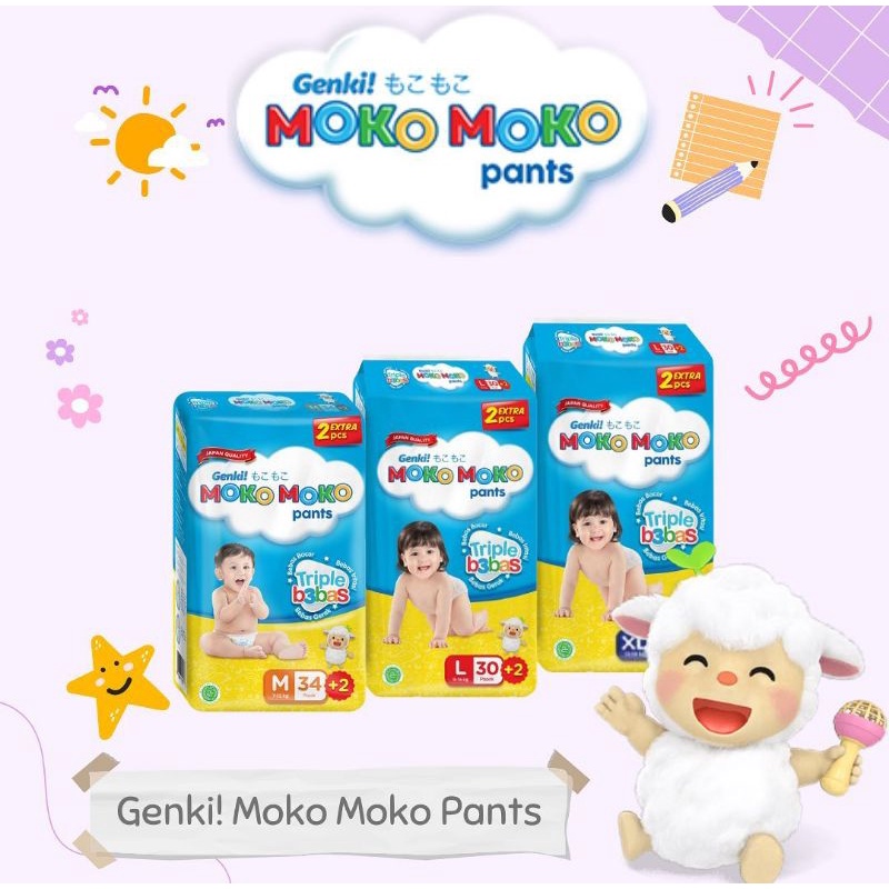 Ropastorejogja Genki Moko moko pants M34+2 L30+2 diapers bayi