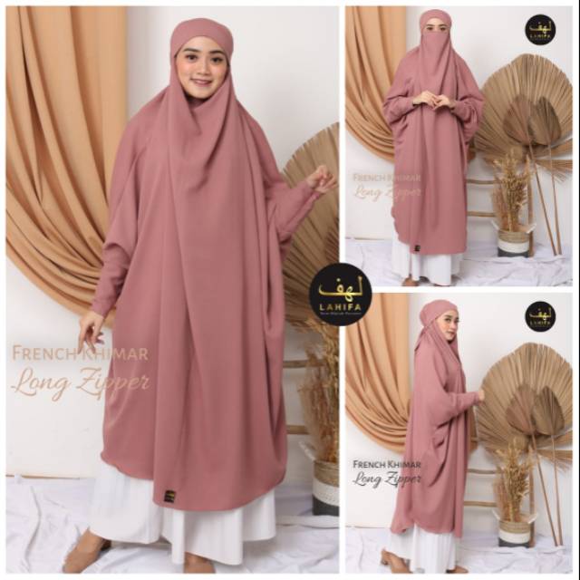 French Khimar Long Zipper wollycrepe-murah