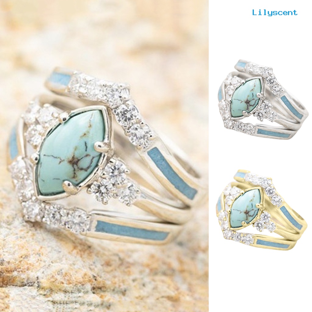 3pcs / Set Cincin Batu Turquoise Imitasi Untuk Wanita