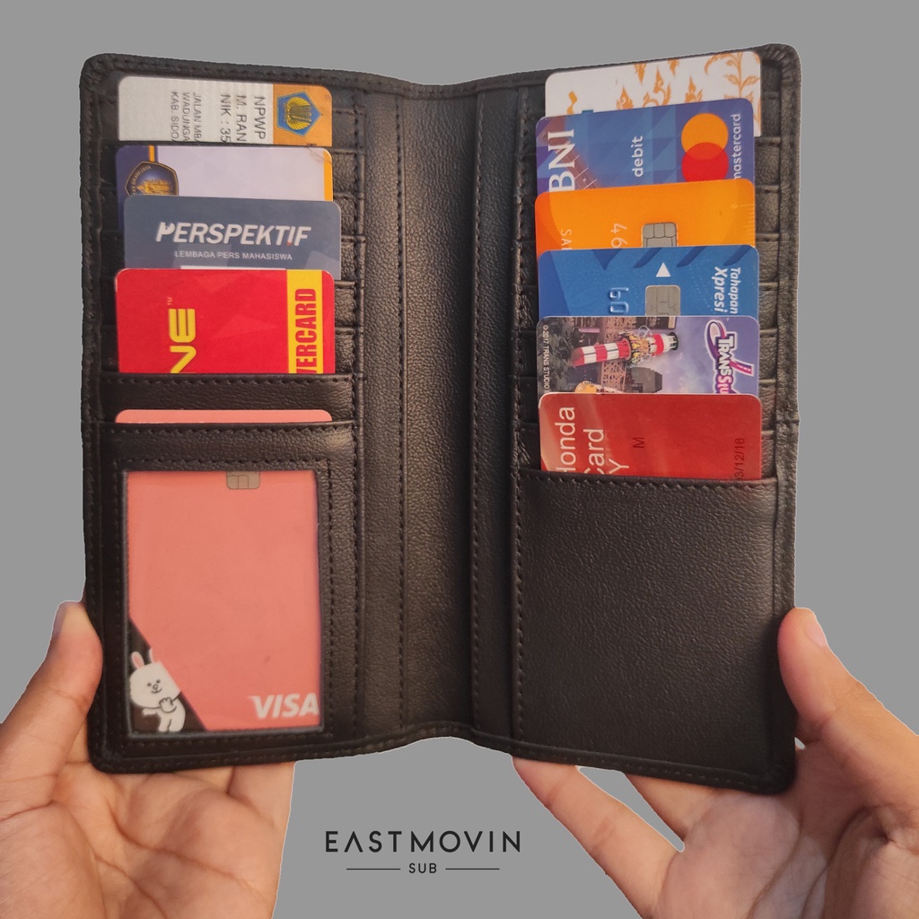 [PREMIUM] Dompet Panjang Kulit Asli Genuine Leather Pria Tempat Kartu Banyak Original Eastmovin MadisonHitam