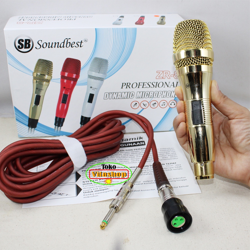 MIC KABEL SOUNDBEST ZR-8 GOLD MICROPHONE VOKAL MIK ASLI PROFESIONAL