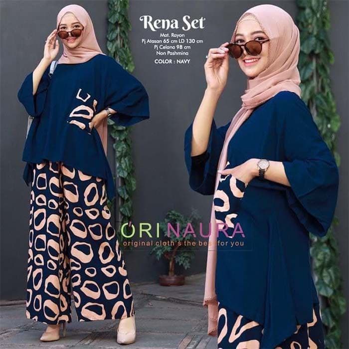 One Set Jumbo Waka Waka Rena Setelan Wanita Rayon Premium Set Celana Panjang Bigsize LD 130 cm