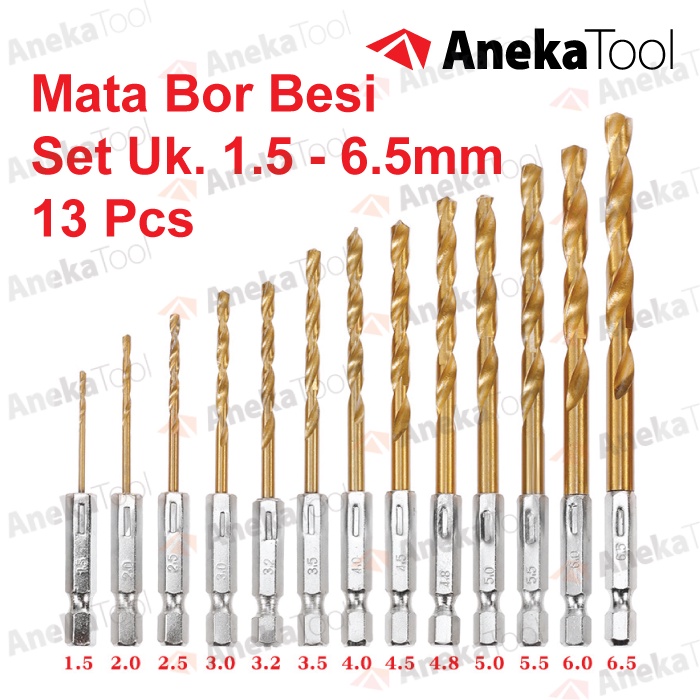 Mata Bor Besi Baja Set 13pcs HSS Titanium Power Drill Steel Hex Shank