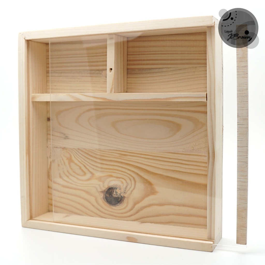 BOX CANANGA KOTAK  KAYU  PINUS TUTUP AKRILIK  POLOS MAHAR 