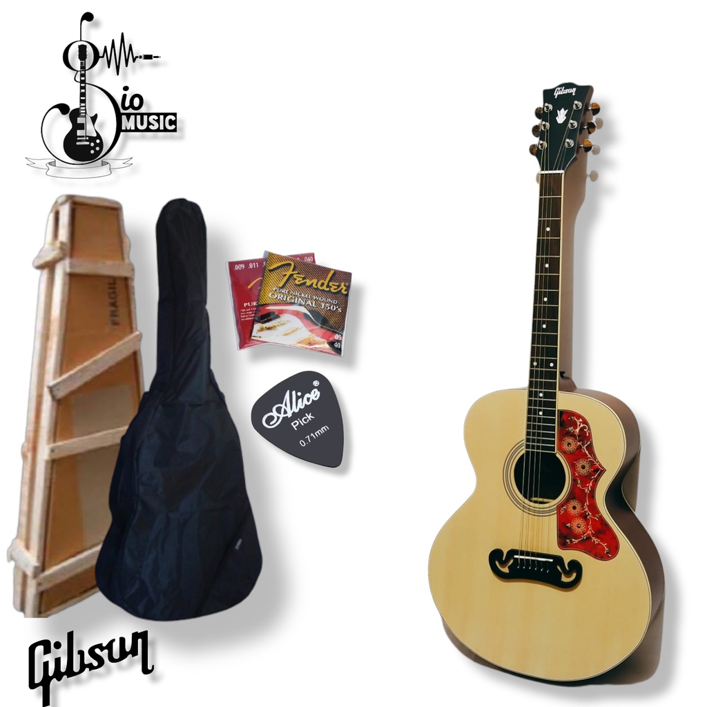 Gitar Gibson j200 Tabung jumbo tanam besi, akustik paket lengkap FREE PACKING KAYU [ kualitas premiu