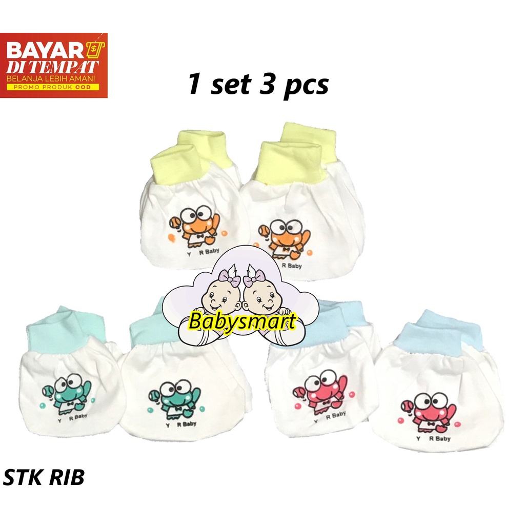 Babysmart - 3 Set Sarung Tangan dan Kaki Bayi STK New Born (NB) Bahan Katun