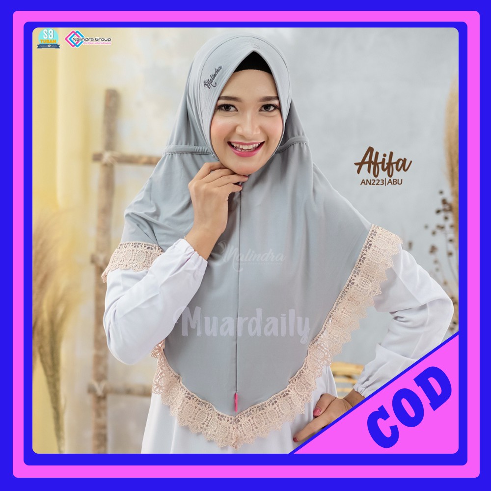 Hijab Kerudung Bergo Khimar Jilbab Instan Dewasa Original Jersey Serut Rempel Renda afifa viral