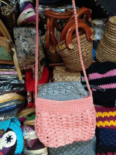 TERMURAH Paket hemat 1 Set Tas Rajut Selempang dan Jinjing + Tas Rotan Selempang dan Rotan isi 6 pcs