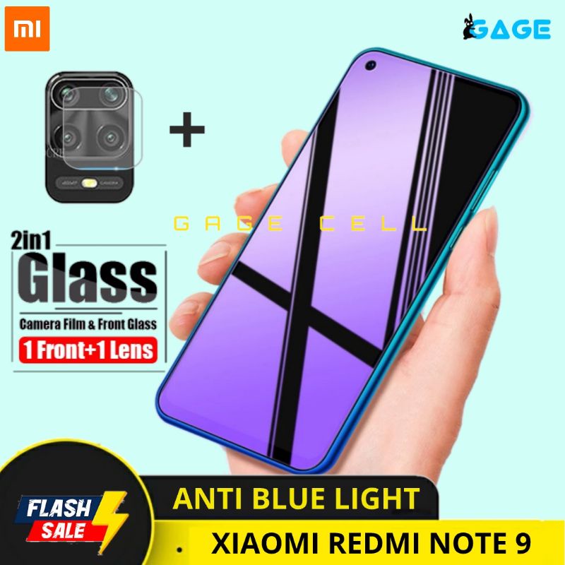 2in1 TEMPERED GLASS ANTI BLUE LIGHT REDMI NOTE 9 TG ANTI GORES LAYAR KAMERA REDMI NOTE9 FULL SCREEN