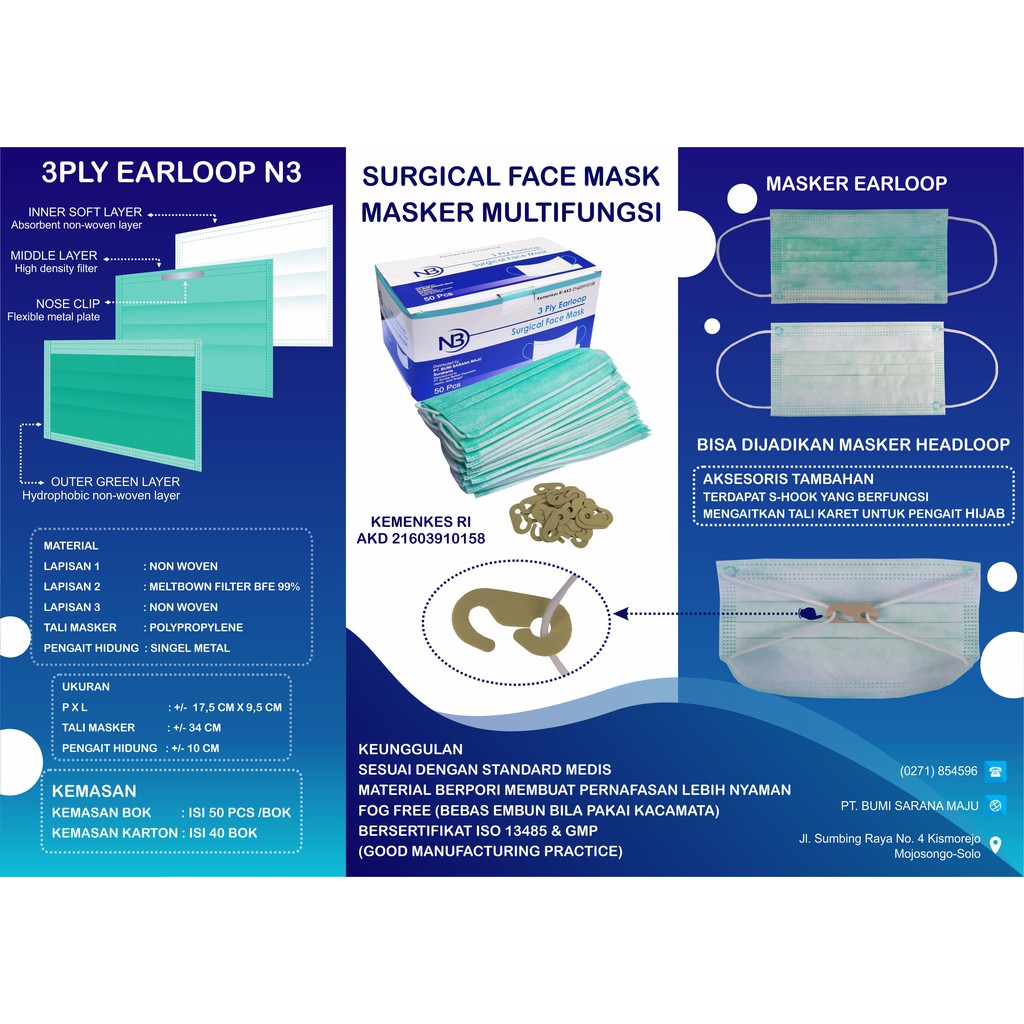 Masker Earloop N3 Surgical Face Mask Multifungsi