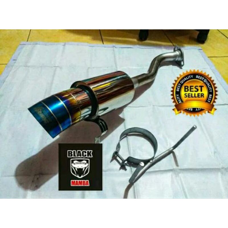 knalpot mobil racing js racing biru bolt on untuk mobil brio yaris dll
