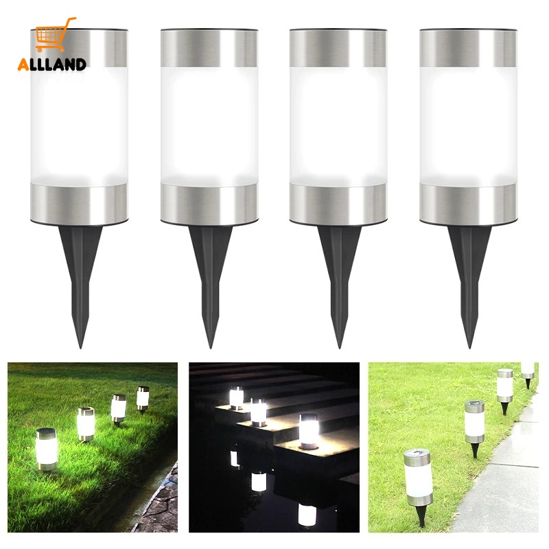 1pc Lampu Taman LED Tenaga Surya Bentuk Silinder Bahan Stainless Steel Anti Air Untuk Outdoor