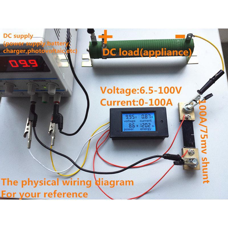 Voltmeter Ammeter Wattmeter Engergymeter DC 100V 100A with Shunt