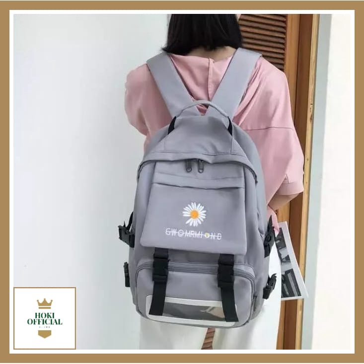 [COD] Tas Sekolah Motif Daisy Ransel Backpack Wanita Kapasitas Besar Ada Slot Laptop Trendy Casual HokiOfficial