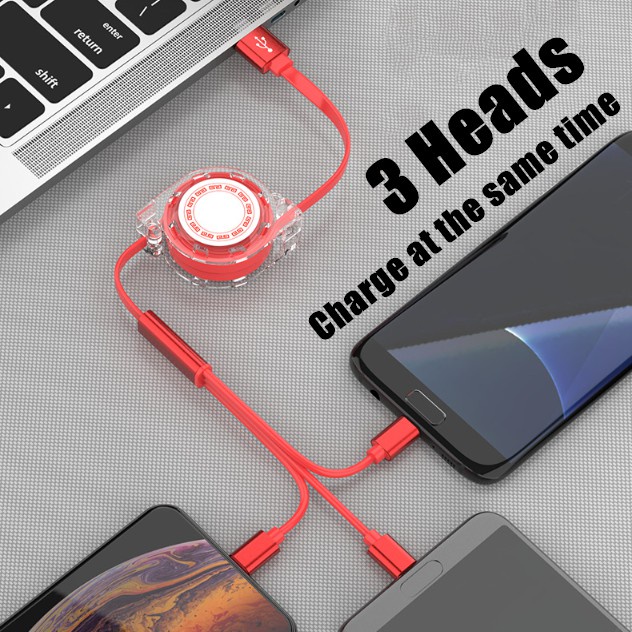 [ One To Three Mobile Phone Charging Cable ][ Three In One Telescopic Data Cable ][ universal USB charging cable one for three ]