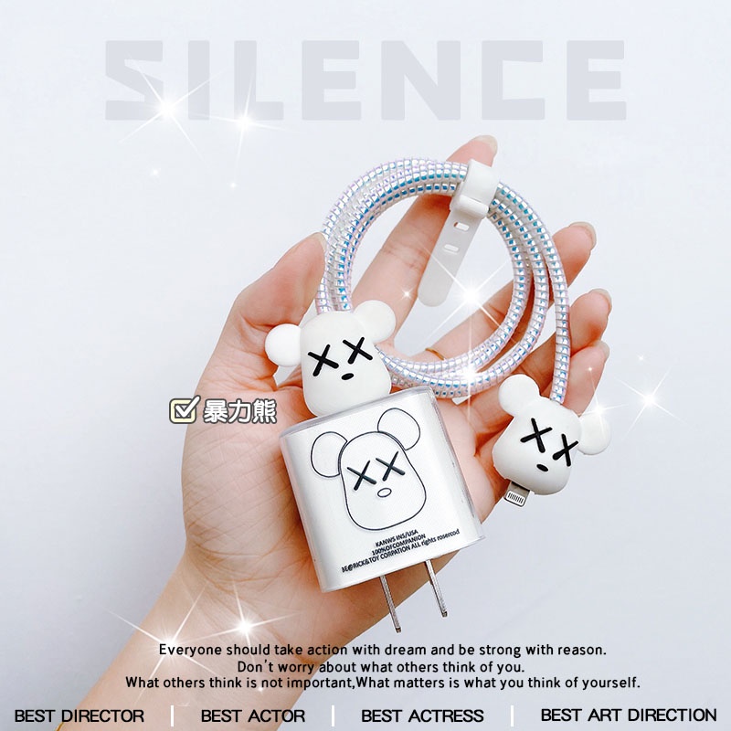 1 set Kabel Charger Power Adapter 18W / 20W Bahan TPU Motif Kartun Untuk iphone