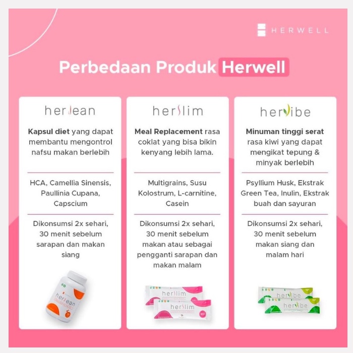 HERSLIM 1 BOX ISI 20 SACHET BY HERWELL BPOM HALAL MEAL REPLACEMENT HERVIBE HERLEAN HER SLIM VIBE