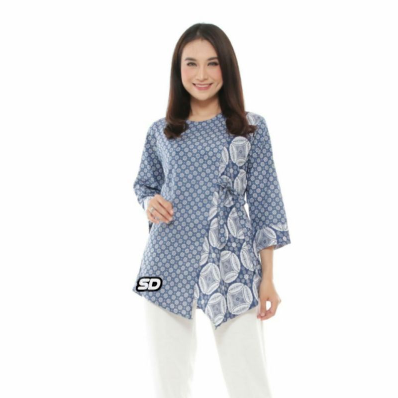 tey-17 Batik wanita ASJ SA HRB026 Kenongo Kemeja Tosca Pendek-Truntum kembang