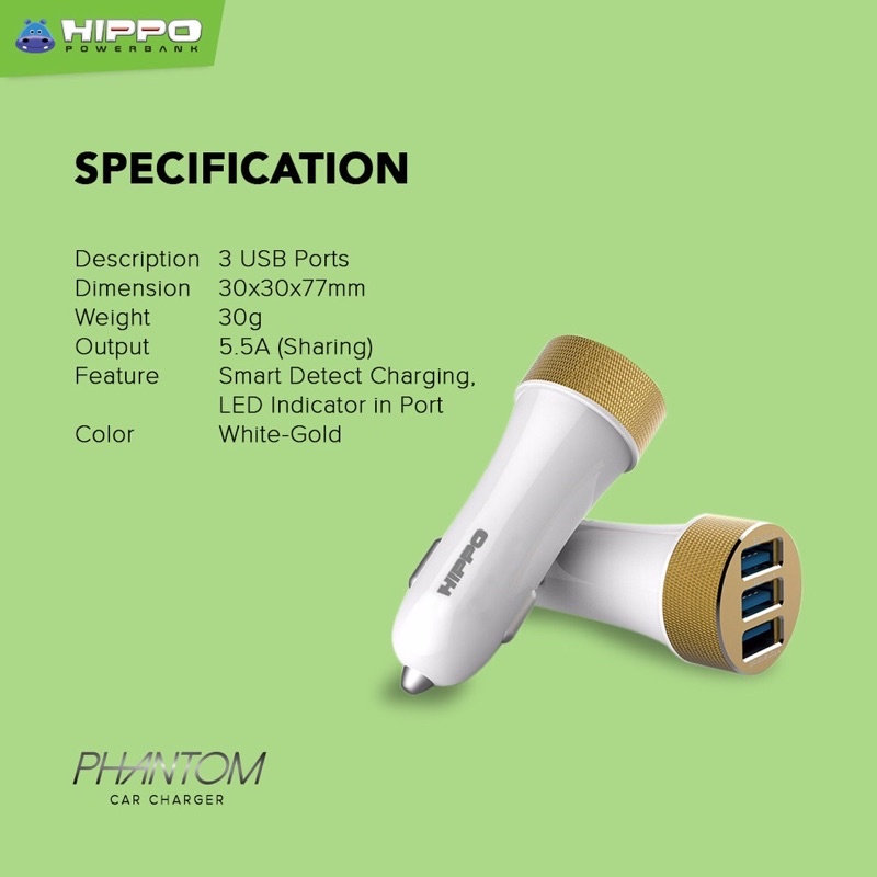 HIPPO Phantom Car Charger - Simple Pack (Charger Mobil) Garansi Resmi