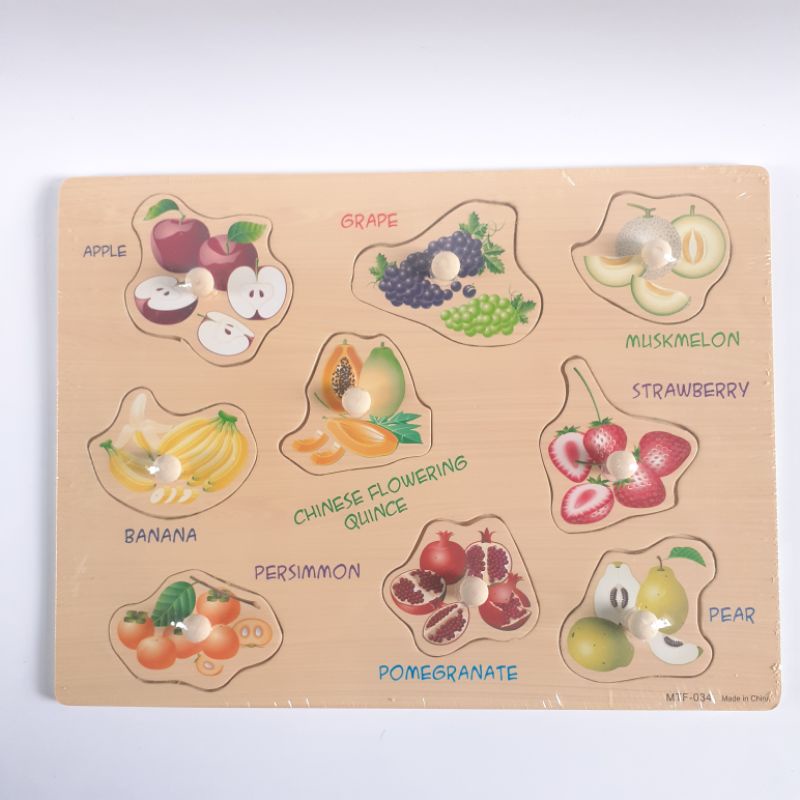 JIGSAW PUZZLE KAYU KNOB MAINAN KAYU EDUKASI EDUKATIF ANAK BAYI BALITA 1 TAHUN MURAH COD FREE BUBBLE-Buah 034