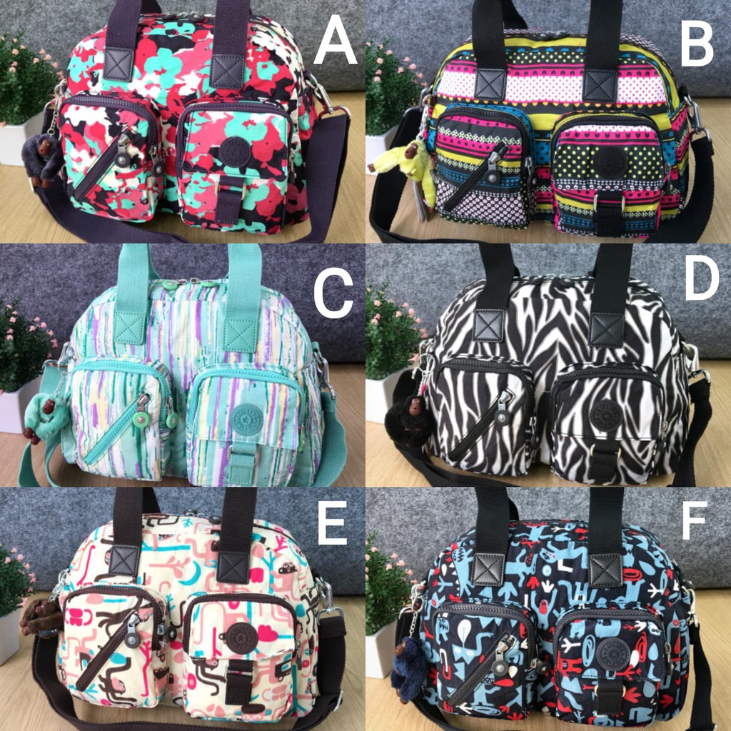 Tas Kipling Defea Original Sandang Selempang Medium Banyak Ruang Motif Warna Bunga Monkey Zebra