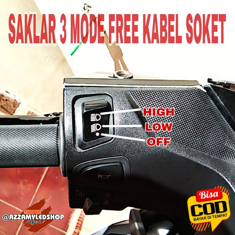 Saklar dim motor saklar high low off Beam 3 mode gratis kabel soket 3 pin Vario beat scoopy Supra blade berkualitas