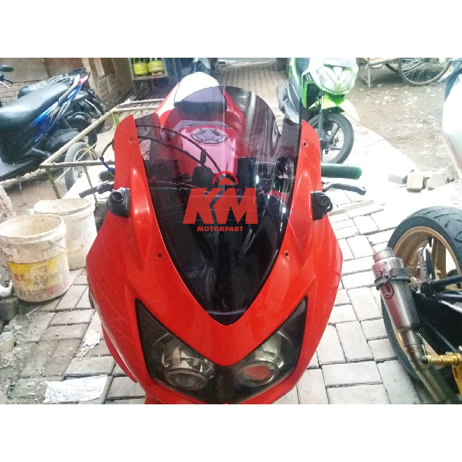 Kaca Visor Ninja 250 Karbu Jenong Hitam dan Bening Tebal 3 mm Bahan Kaca Mika Akrilik