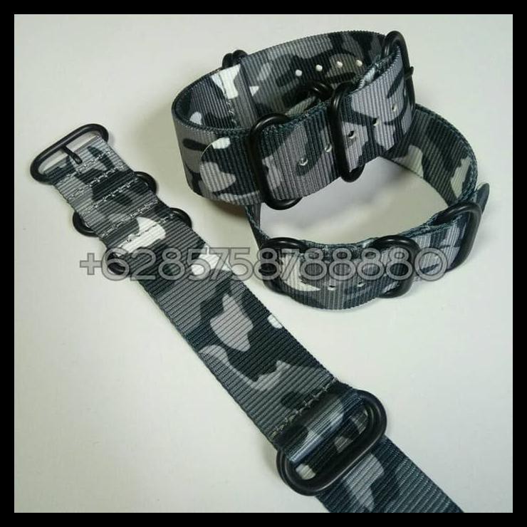 Promo Murah Tali Jam Canvas 18Mm Nato Zulu Nylon Strap Army Camo Camouflage Grey Berkualitas