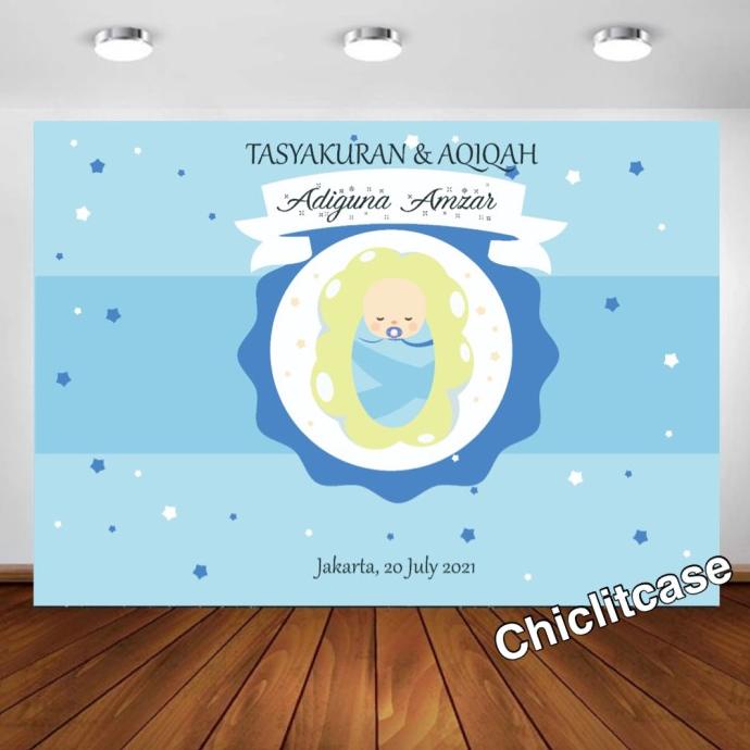 Helnan_Store | Backdrop Acara Tasyakuran Aqiqah Dekorasi Pink Biru Cewe Custom Banner