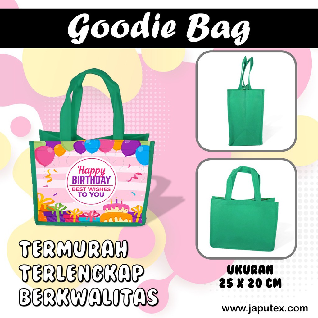 Tas Ultah Tema Happy Birthday01 Goodie Bag Souvenir Ulang Tahun Aqiqah Nama Foto Kartun Anak Lucu-Hijau